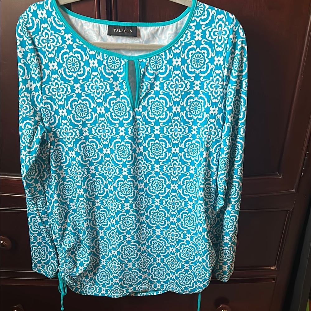 Talbots Blue and White Long Sleeve Tee swim cover up